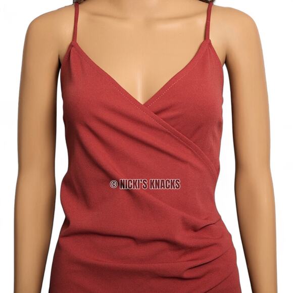 Mind Code Y2K Wrap Mini Dress Rose Red Asymmetrical Bodycon Night Out Size L - Picture 3 of 9